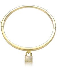 Rachel Glauber - 14K Plated Cz Padlock Charm Stacking Bangle Bracelet - Lyst