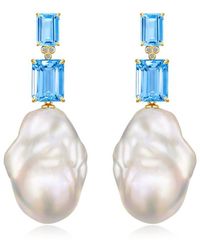 Kai Fine Jewelry - 14K 9.03 Ct. Tw. Diamond & Topaz & 16-17Mm Pearl Drop Earrings - Lyst