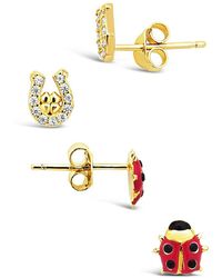 Sterling Forever - 14k Over Silver Cz Set Of 2 Lucky Charm Studs - Lyst