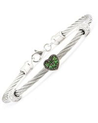 Gemstones - Silver 0.15 Ct. Tw. Diamond & Green Garnet Bangle Bracelet - Lyst