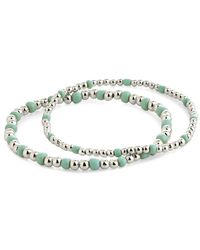 Sterling Forever - Rhodium Plated Misty Beaded Set Of 2 Stretch Bracelet - Lyst