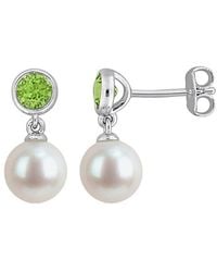 Rina Limor - 0.58 Ct. Tw. Peridot & 7-7.5Mm Pearl Stud Earrings - Lyst