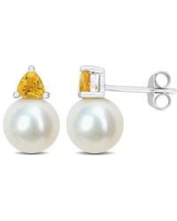 Rina Limor - 10k 0.44 Ct. Tw. Citrine & 8-8.5mmmm Pearl Studs - Lyst