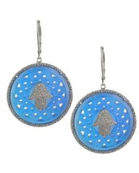 Gemstones - Silver 0.22 Ct. Tw. Diamond & Blue Agate Hamsa Earrings - Lyst