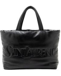 Saint Laurent - Puffed Leather Logo Shopping Tote (Authentic Pre-Loved) - Lyst