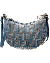 Fendi - Graphy Mini Ff Jacquard Velvet & Leather Hobo Bag - Lyst
