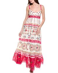 Saloni - Linen Bodice Silk-Blend Maxi Dress - Lyst