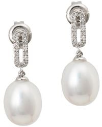 Gemstones - 0.10 Ct. Tw. Diamond & 7-8Mm Pearl 14K Earrings - Lyst