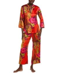 Natori - 2Pc Harvest Printed Satin Mandarin Pajama Set - Lyst