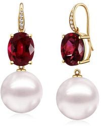 Kai Fine Jewelry - 14K 7.45 Ct. Tw. Diamond & Garnet & 12-13Mm Pearl Drop Earrings - Lyst