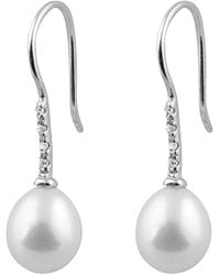 Splendid - Silver 7-7.5mm Freshwater Pearl & Cz Earrings - Lyst