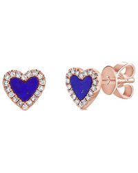 Sabrina Designs - 14k Rose Gold 0.90 Ct. Tw. Diamond & Lapis Heart Studs - Lyst