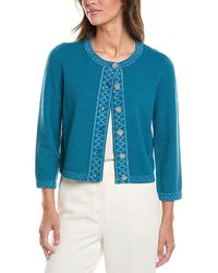 St. John - 3/4-Sleeve Crew Wool-Blend Cardigan - Lyst