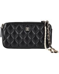 CHANEL - Black Leather Double Zip Wallet On Chain (authentic Pre-loved) - Lyst