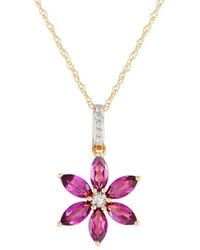 Gemstones - 14k 0.01 Ct. Tw. Diamond & Rhodolite Flower Necklace - Lyst