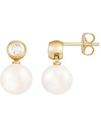 Splendid - 14k 0.14 Ct. Tw. Diamond & 8-8.5mm Freshwater Pearl Earrings - Lyst