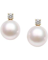 Pearls - 14K 0.10 Ct. Tw. Lab-Grown Diamond & 8-8.5Mm Pearl Earrings - Lyst