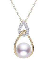 Pearls - 14k 0.11 Ct. Tw. Diamond 9-9.5mm Pearl Wrap Pendant Necklace - Lyst