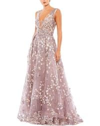 Mac Duggal - Floral Embroidered Illusion V-Neck Gown - Lyst