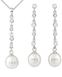 Splendid - Silver 8-9mm Freshwater Pearl & Cz Necklace & Earrings Set - Lyst