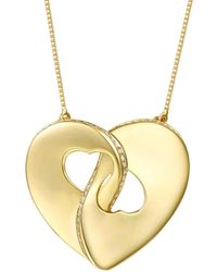 Rachel Glauber - 14k Plated Cz Double Heart Entwined Necklace - Lyst