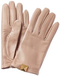 Valentino Roman Stud Silk-lined Leather Gloves - Natural