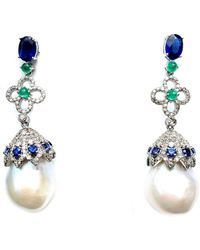Arthur Marder Fine Jewelry 14k & Silver 3.50 Ct. Tw. Diamond & Emerald 18mm Pearl Earrings - Metallic