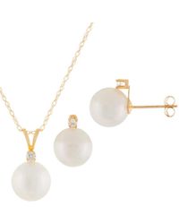 Splendid - 14k 0.15 Ct. Tw. Diamond Pearl Necklace & Earrings Set - Lyst