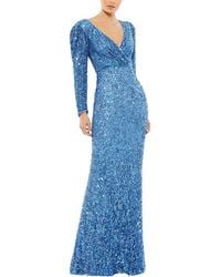 Mac Duggal - Sequin V-Neck Puff Long Sleeve A-Line Gown - Lyst
