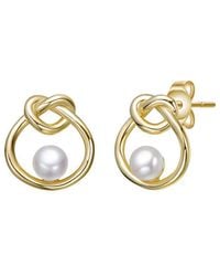 Rachel Glauber - 14K Plated 5Mm Pearl Knot Earrings - Lyst