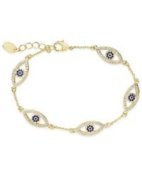 Sterling Forever - 14k Plated Cz Evil Eye Bracelet - Lyst