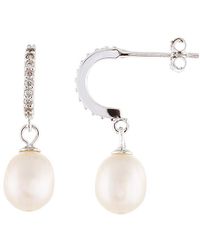Splendid - Silver 7-8mm Freshwater Pearl & Cz Earrings - Lyst