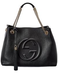 Gucci Soho GG Logo Black Leather Backpack Chain Straps 536192