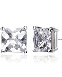 Genevive Jewelry - Silver Cz Solitaire Studs - Lyst