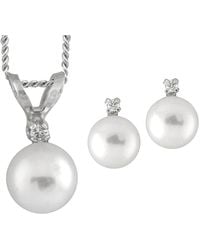 Splendid - 14k 0.09 Ct. Tw. Diamond & 6-7mm Akoya Pearl Earrings & Necklace Set - Lyst