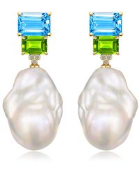 Kai Fine Jewelry - 14K 8.83 Ct. Tw. Diamond & Topaz; Peridot & 16-17Mm Pearl Drop Earrings - Lyst