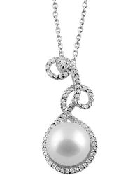 Splendid - Rhodium Plated Silver 9-9.5mm Freshwater Pearl & Cz Necklace - Lyst