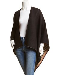 Burberry Icon Stripe Detail Wool Cape - Black