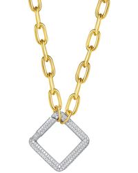 Genevive Jewelry - 14k Over Silver Cz Elegant Chain Glitterings Triangle Pendant - Lyst