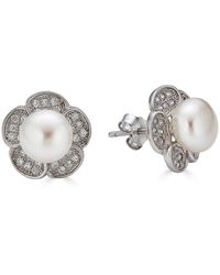Belpearl - Silver 8-7mm Freshwater Pearl Cz Earrings - Lyst