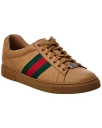 Gucci - Ace Leather Low-Top Sneakers With Web - Lyst