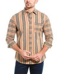 Burberry Checked Striped Cotton-poplin Shirt - Natural