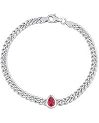 Rina Limor Silver 1.15 Ct. Tw. Ruby Curb Link Chain Bracelet - Metallic