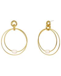 Liv Oliver - 18k Plated Pearl Double Ring Hoops - Lyst