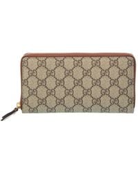 Gucci - Gg Supreme Canvas & Leather Long Zip Around Wallet - Lyst