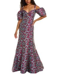 Zac Posen - Floral Jacquard Cold-shoulder Sweetheart Gown - Lyst