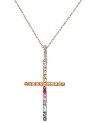 Diana M. Jewels Fine Jewelry 14k Rose Gold 0.39 Ct. Tw. Diamond & Sapphire Cross Pendant Necklace - White