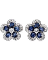 Suzy Levian - Silver 0.02 Ct. Tw. Diamond & Gemstone Flower Earrings - Lyst