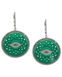 Gemstones - Silver 0.21 Ct. Tw. Diamond & Green Agate Evil Eye Earrings - Lyst