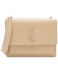 Saint Laurent - Beige Calfskin Monogram Sunset Medium Shoulder Bag (authentic Pre-loved) - Lyst